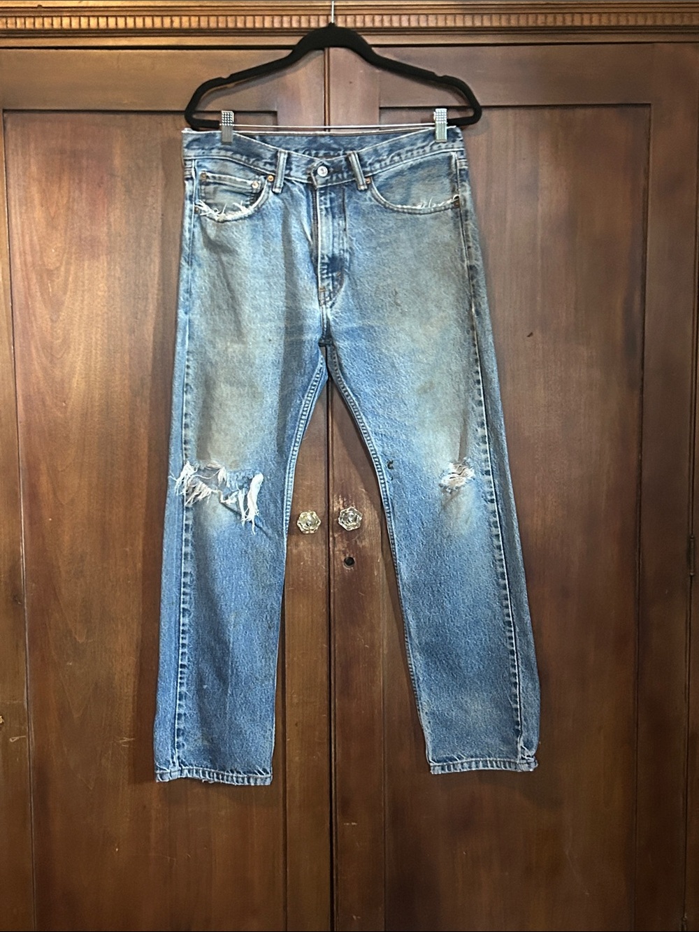 2012 Levi's 505 Straight Worn Double-Knee Jeans 34 X 30